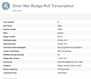 William Sale Silver Badge