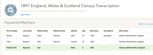 F Bygrave 1891 census